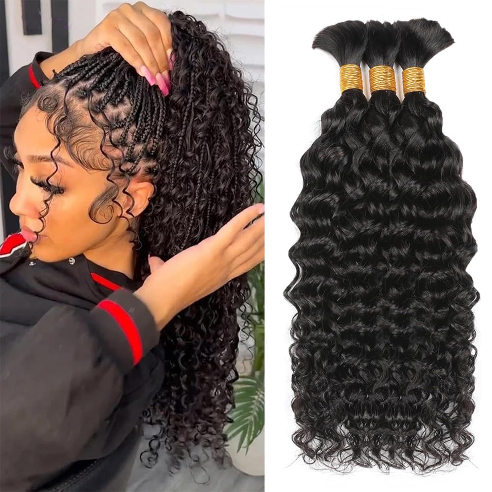 Water Wave Bulk Human Hair For Braiding - 水波状人毛ブレイズヘア 未処理人毛ブレイズヘア ウェフトなしカーリーバルク人毛ブレイズ用 # 1B