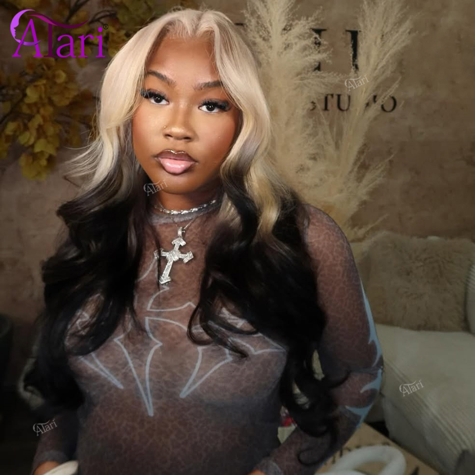 613 Blonde Body Wave Lace Front Wig - オンブレブロンドブラックボディウェーブ人毛ウィッグ 13X4 13X6 透明レースフロント 613カラー レミーウィッグ