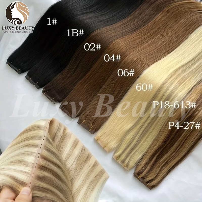 Invisible Tape In Extensions Real Hair - ブラウンバタフライホールウェフトヘアエクステンション ストレート インビジブルツインタブウェフト ナチュラルブロンド P4-27 ホールウェフト人毛エクステンション