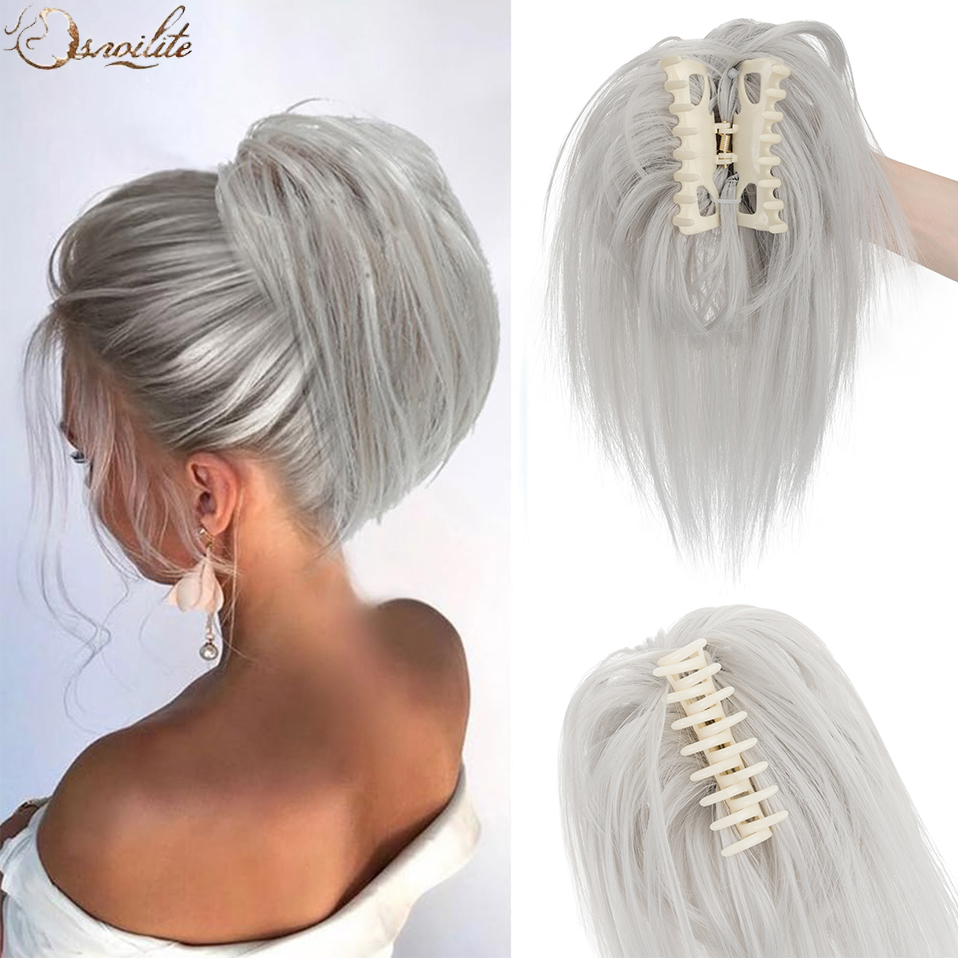 Claw Clip Messy Bun Hair Piece - Snoilite 合成ストレート爪クリップシニヨンふわふわドーナツ三つ編みシュシュ乱雑なおだんごヘアアップヘアヘアピースエクステンション