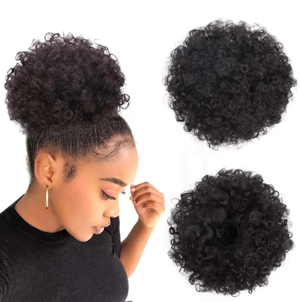 Drawstring Afro Curly Puff Ponytail - 黒人女性のためのFafroパフ巾着ポニーテールエクステンション、合成、クリップ付き