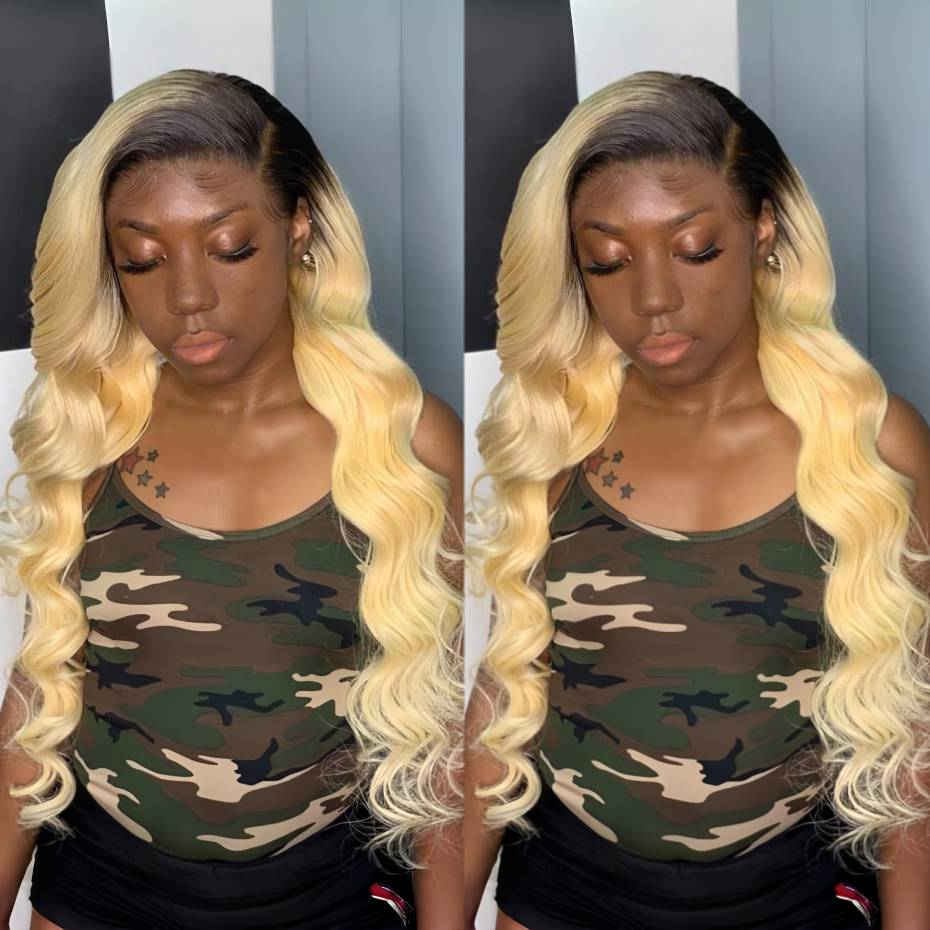 613 Blonde Body Wave Lace Front Wig - 1B 613ブロンドオンブレ人毛ウィッグ 13x6 HDレースフロントウィッグ 613人毛ウィッグ ボディウェーブレースフロントウィッグ