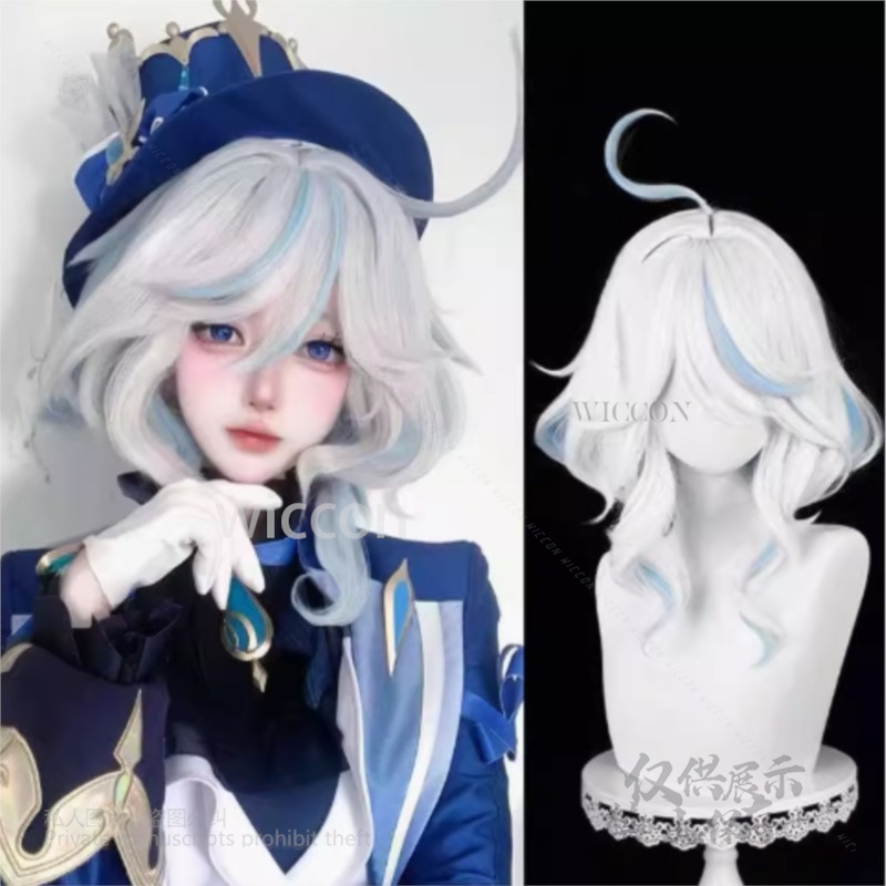 Synthetic Wigs - アニメゲーム Furina コスプレ衣装帽子小道具アクセサリー帽子白 Furina 帽子かつら耐熱人工毛ハロウィンパーティー
