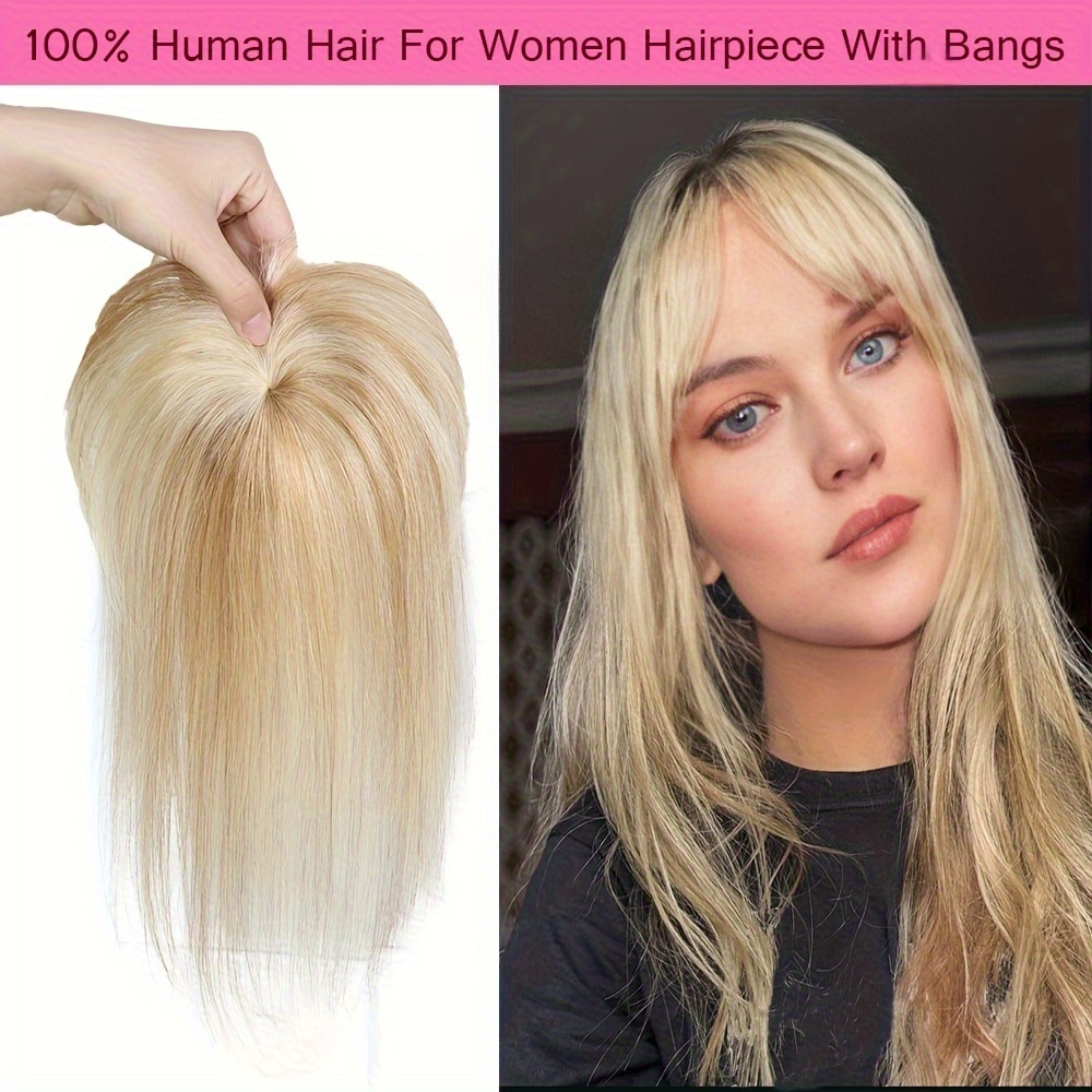 Hair Clips - 360 ° 女性用3D前髪付きヘアクリップ - 前髪付きトップヘアクリップ、100%人毛ストレートヘアエクステンション #