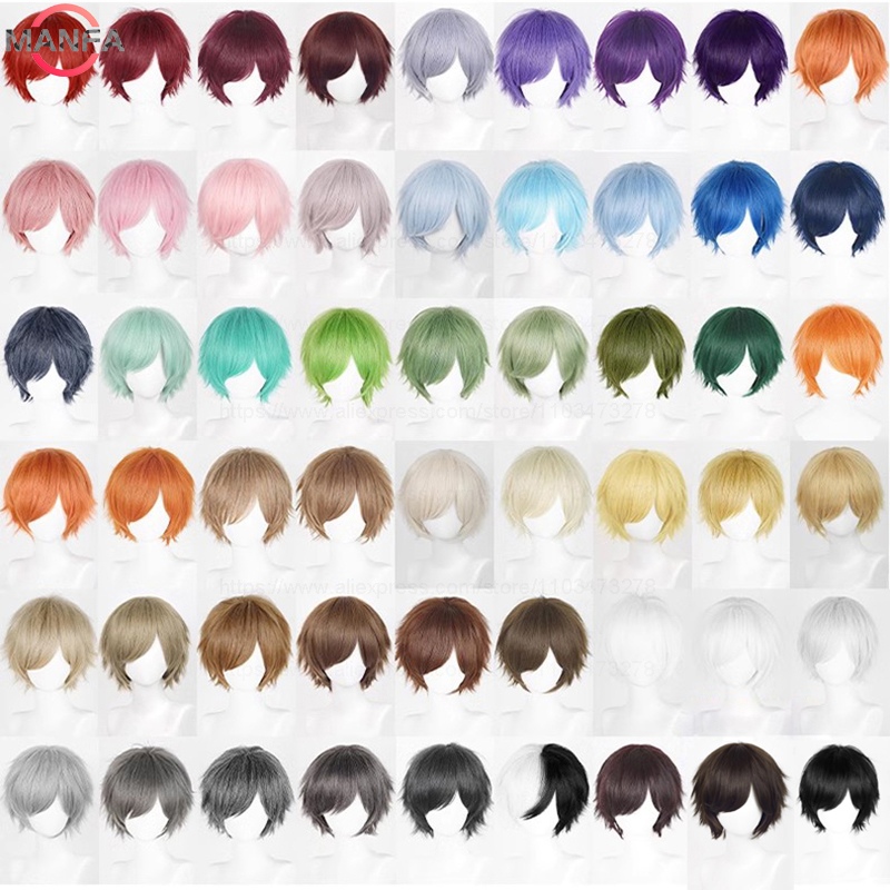 Synthetic Braided Wigs For Black Women - コスプレ用の短い滑らかな合成かつら,耐熱性,黒,白,緑,茶色,紫,青,灰色,赤,金,30cm