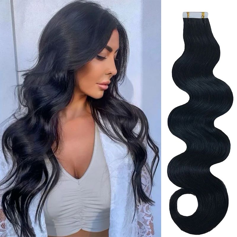 Invisible Tape In Extensions Real Hair - ブラジルの自然なヘアエクステンション,長くて巻き毛の黒い粘着テープ,40個,100g