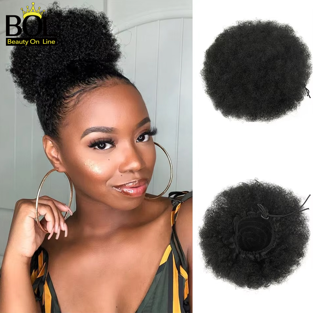 Drawstring Afro Curly Puff Ponytail - アフロパフドローストリングポニーテールエクステンション 縮れ毛シニヨンヘア 6インチ合成ショートヘアエクステンション 女性用2クリップ付き
