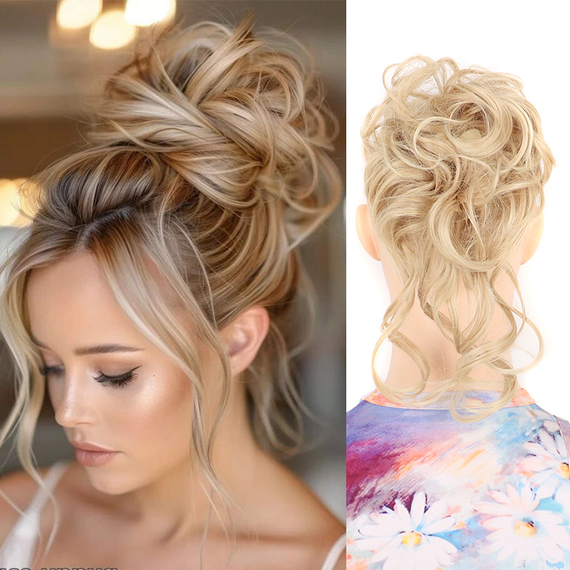 Claw Clip Messy Bun Hair Piece - 乱雑なおだんごヘアピース女性のためのクリップ爪ヘアピース合成シニヨン乱れたアップヘアおだんごエクステンションウェーブカーリーヘアピース