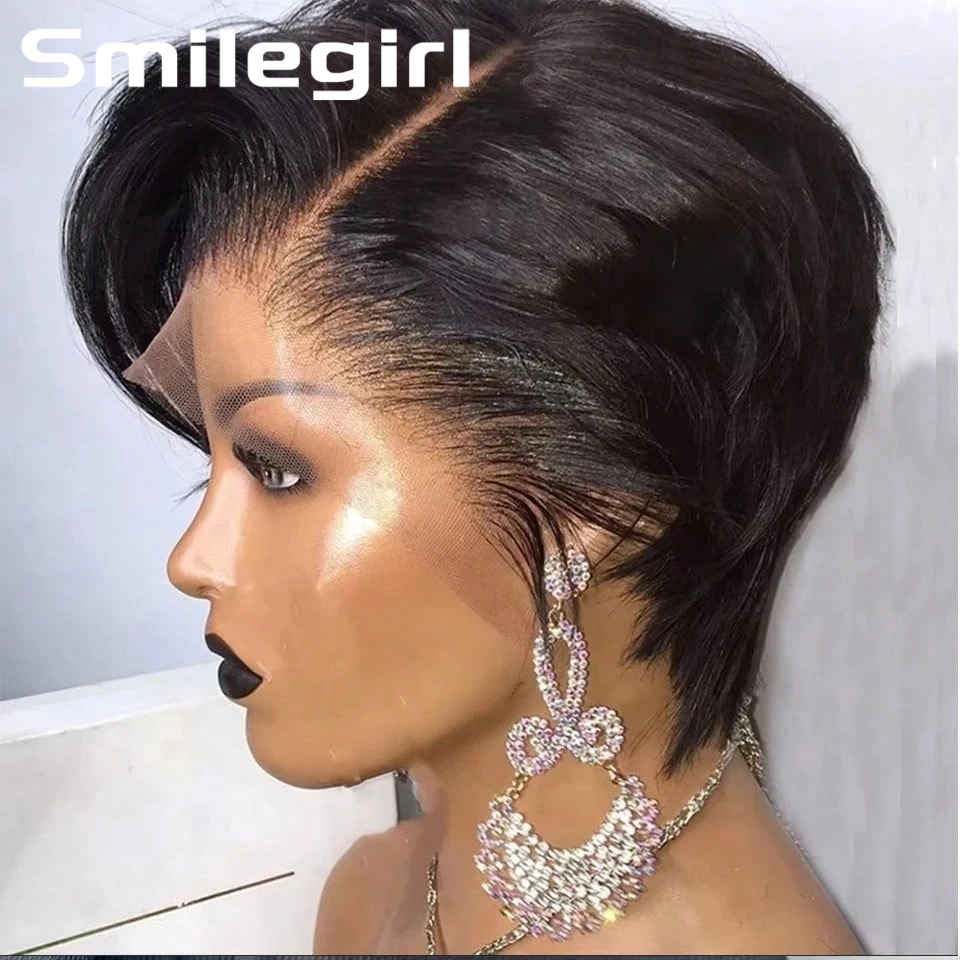 Short Pixie Cut Wig Human Hair Cheap - 格安卸売ピクシーカットウィッグ人毛ウィッグ接着剤不要ウィッグすぐに着用できるストレート透明5x5サイドパートレースショートウィッグブラジル産レミー人毛ウィッグ女性用