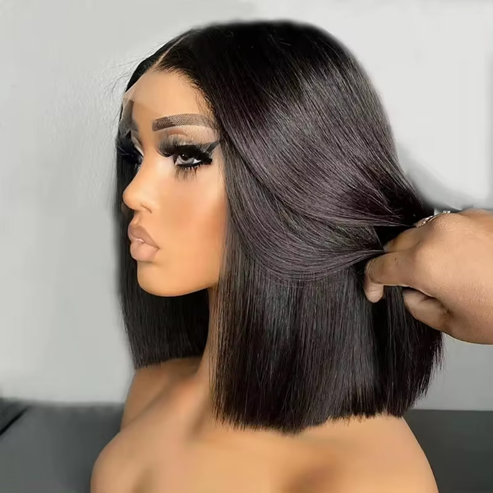 Pre Parted 13X4 Lace Front Bob Wig - ブラジリアンストレートボブ 13x4 レースフロント人毛ウィッグ 生え際プレプラッキング済み 220%密度 レミーボーンストレート