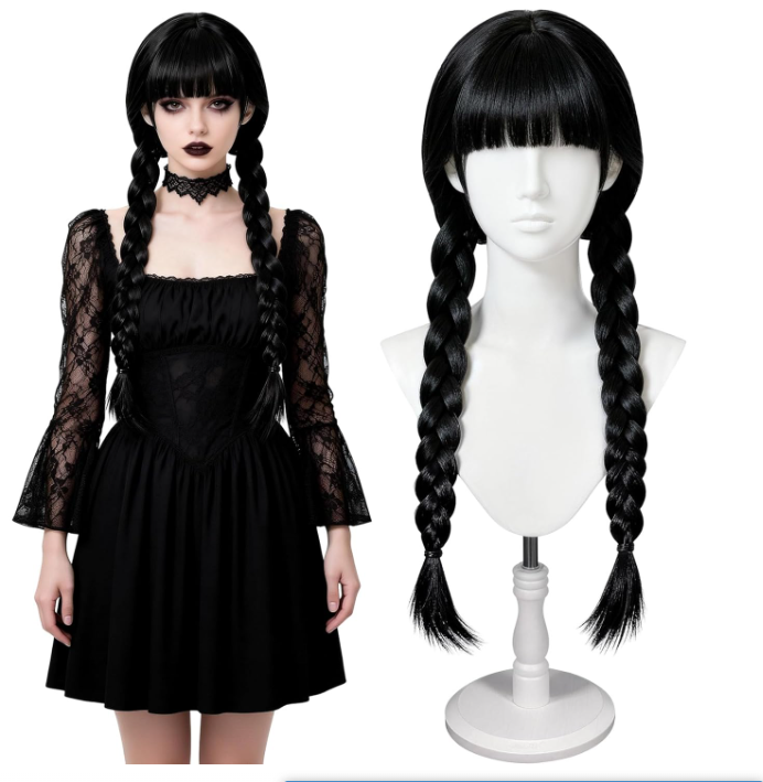 Synthetic Braided Wigs For Black Women - ロングゴシックコスプレウィッグ女性ロング黒三つ編み人工毛パーティーハロウィンコスチュームウィッグアニメ衣装