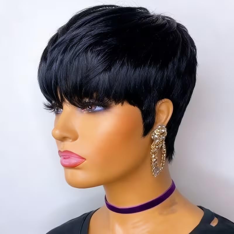 Short Pixie Cut Wig Human Hair Cheap - ショートピクシーカット人毛ウィッグ 女性用 レイヤードピクシーカットウィッグ 前髪付き ボブストレート ブラジリアン