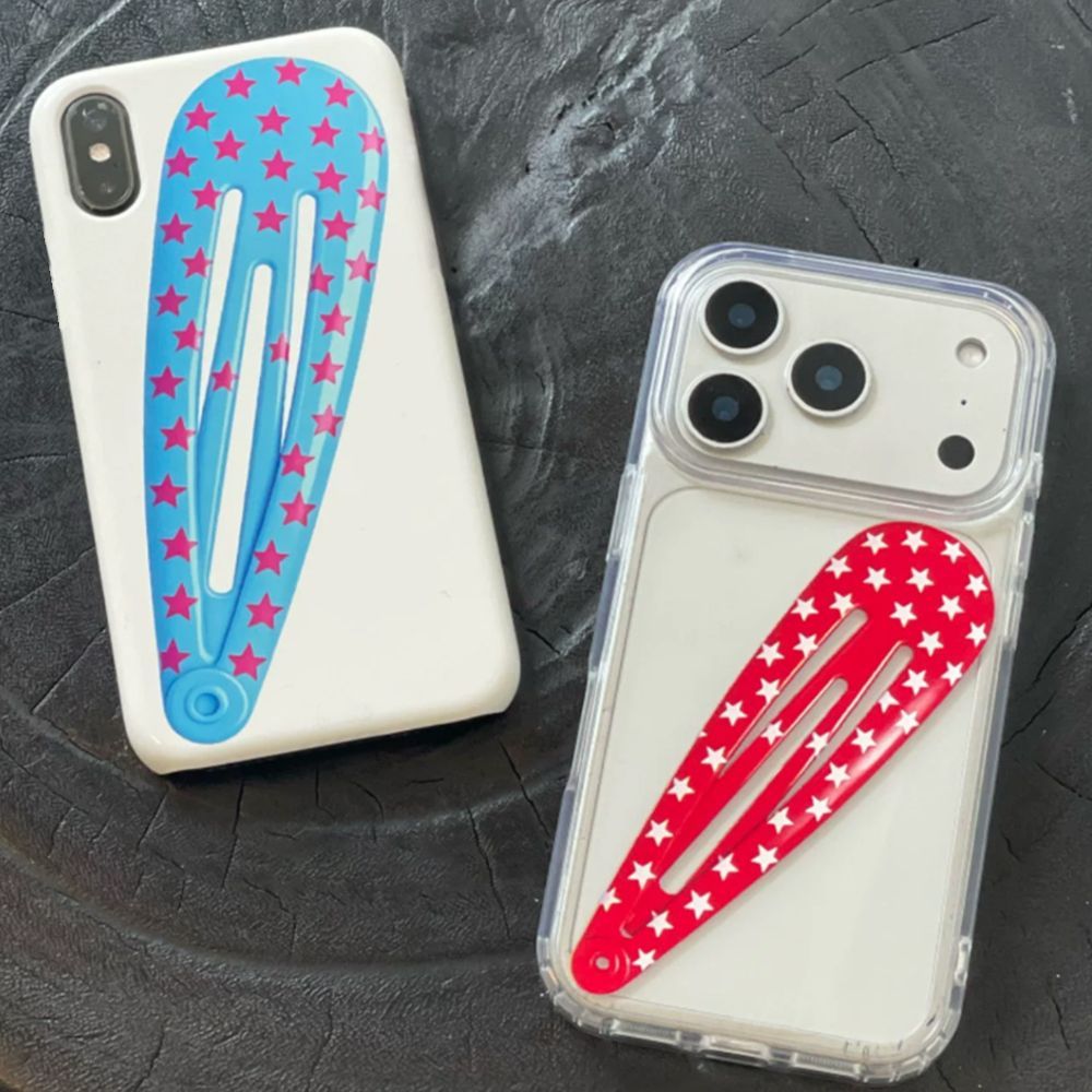 Hair Clips - アメリカンスタイルの赤い水玉模様ヘアクリップ付きiPhoneケース（iPhone 18、17、16、15、14、13、12、11 PRO MAX、MINI、XR、XS、7、8 PLUS対応）ニッチなY2Kカバー