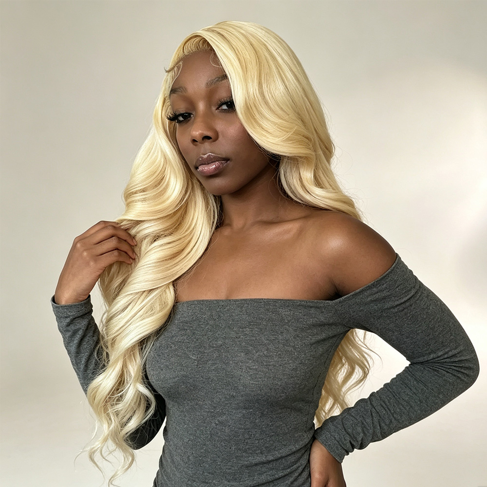 613 Blonde Body Wave Lace Front Wig - 13x4 13x6 HD透明レースフロントウィッグ、プレプラッキング済みハニーブロンド613ボディウェーブレースフロントブラジリアン人毛ウィッグ、40～46インチ