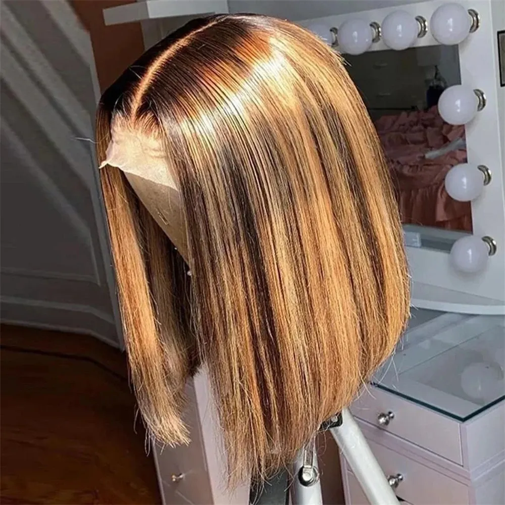 Glueless Wear And Go Human Hair Wig - ハニーブロンドボブウィッグ人毛P4/27オンブレハイライト13x4レースフロント人毛ウィッグ613ブロンドバーガンディブラウンショートボブウィッグ