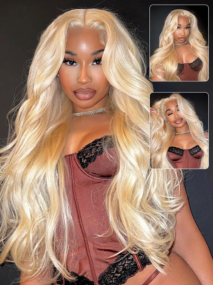 613 Blonde Body Wave Lace Front Wig - 613ハニーブロンドカラーの40インチ人毛ウィッグ、HDフロント13x6ボディウェーブ人毛ウィッグ、13x4レースフロントウィッグ、女性用360インビジブルレースウィッグ