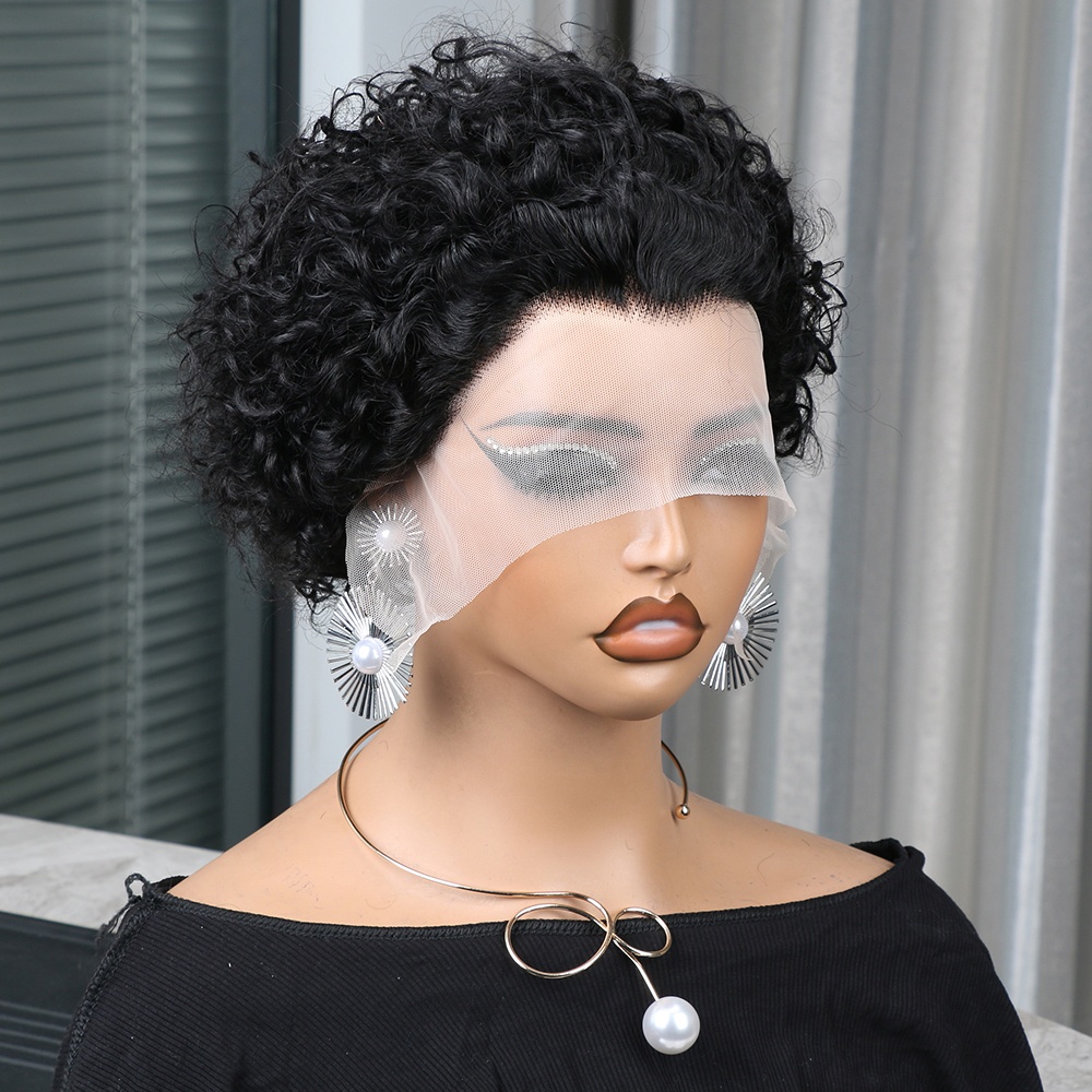 Short Pixie Cut Wig Human Hair Cheap - ピクシーカットウィッグ人毛13x4レースフロントウィッグショートカーリー人毛ウィッグ黒人女性用格安人毛ウィッグローズカーリーウィッグ