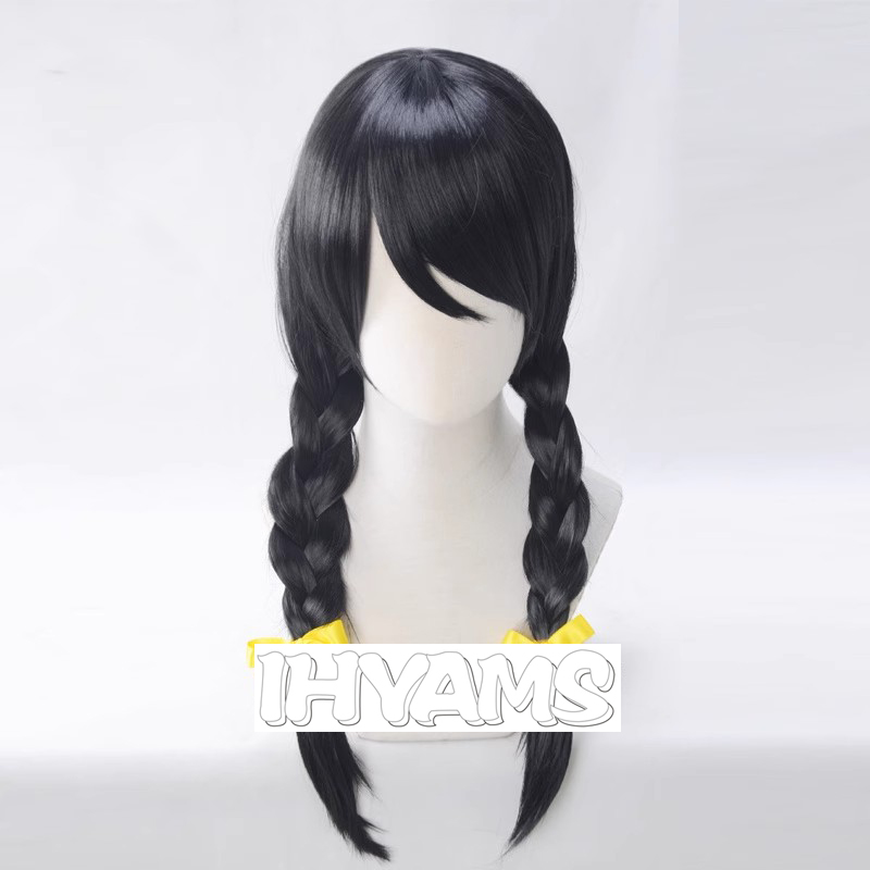 Synthetic Braided Wigs For Black Women - 化物語 羽川翼ウィッグコスプレ黒三つ編みハロウィンロールプレイングヘア耐熱ウィッグ + 無料ウィッグキャップ