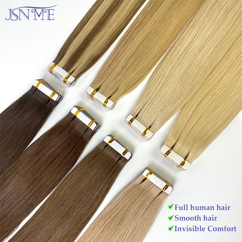 Invisible Tape In Extensions Real Hair - JSNME テープインヘアエクステンション 100% 本当に人毛ストレートテープイン目に見えない 613 ブラウンブロンド