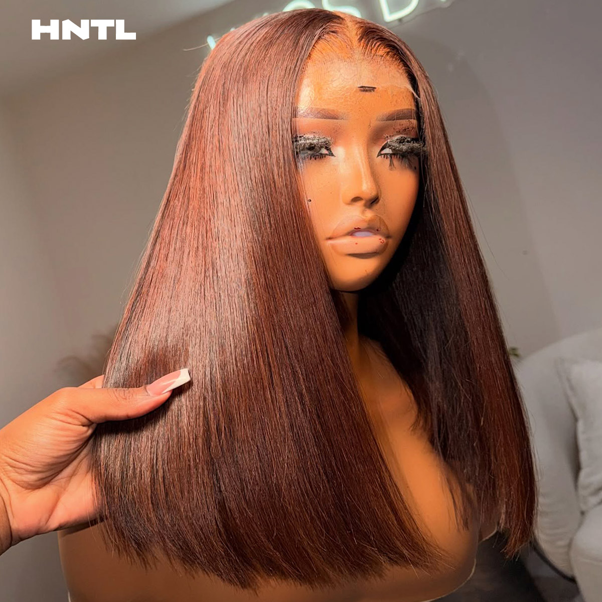 Pre Parted 13X4 Lace Front Bob Wig - 接着剤不要のブラウンカラーボブウィッグ人毛13x4 HD透明レースフロントストレートボブウィッグ（女性用、プレプラッキング済み）