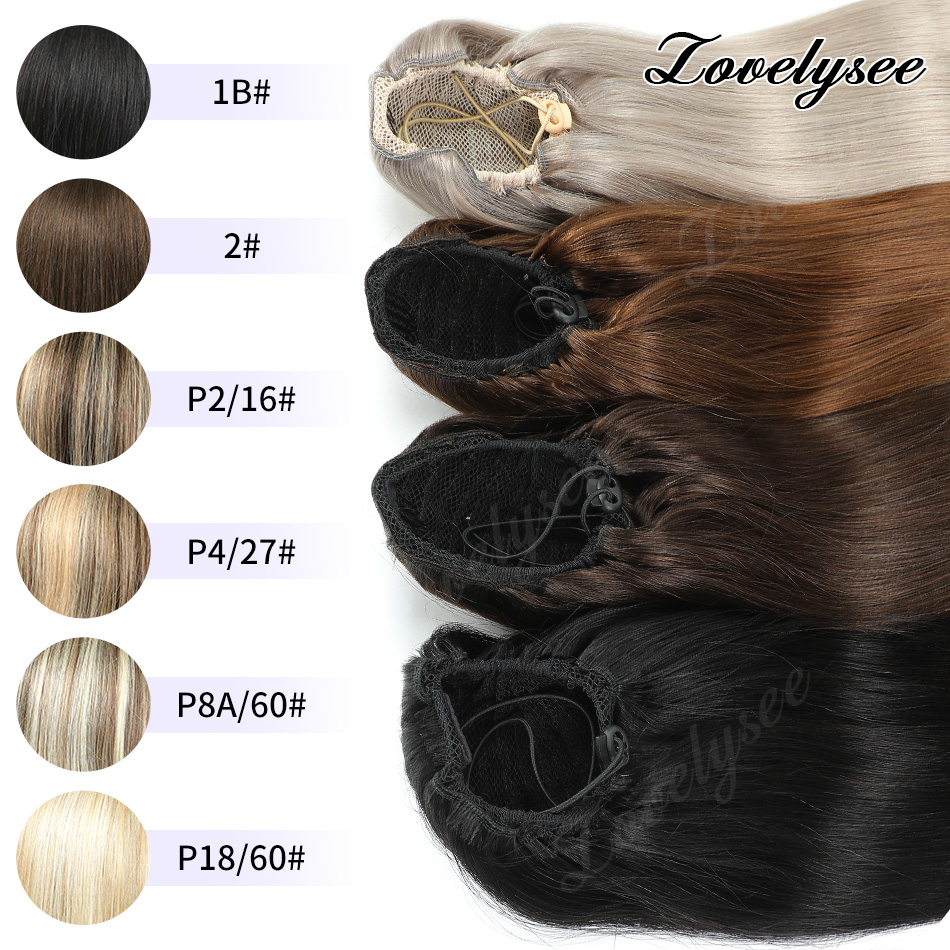 Seamless Clip In Hair Extensions Human Hair - 14-18インチのショートドローストリングポニーテール、100%人毛エクステ、クリップ付きストレートポニーテール、ブラジリアンポニーテールヘアエクステンション