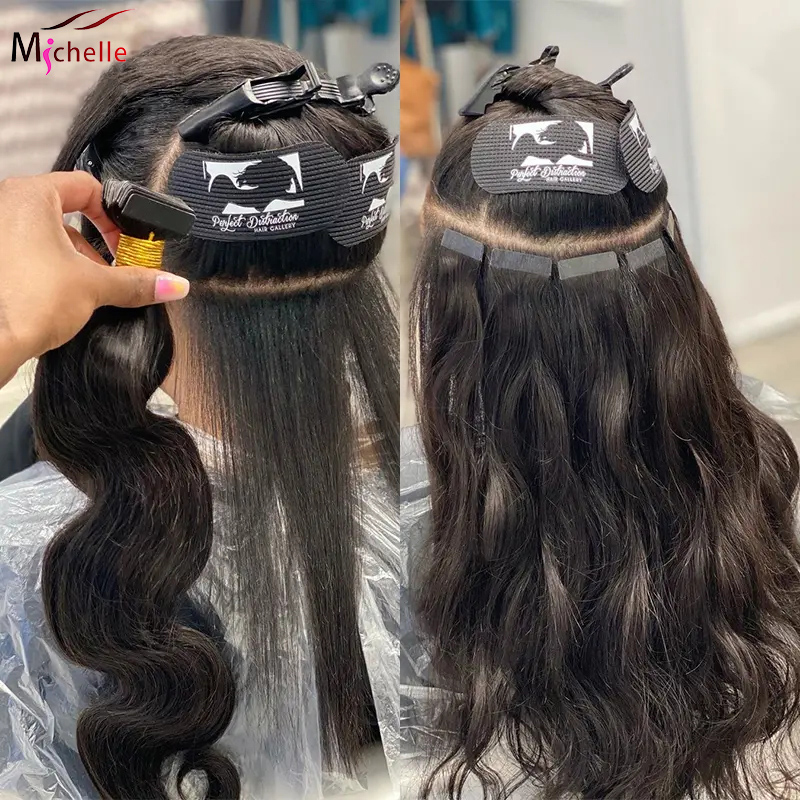 Invisible Tape In Extensions Real Hair - テープ式人毛エクステ ボディウェーブ 20枚入り/パック 100%本物レミー人毛 スキンウェフト接着剤付き ナチュラルブラック