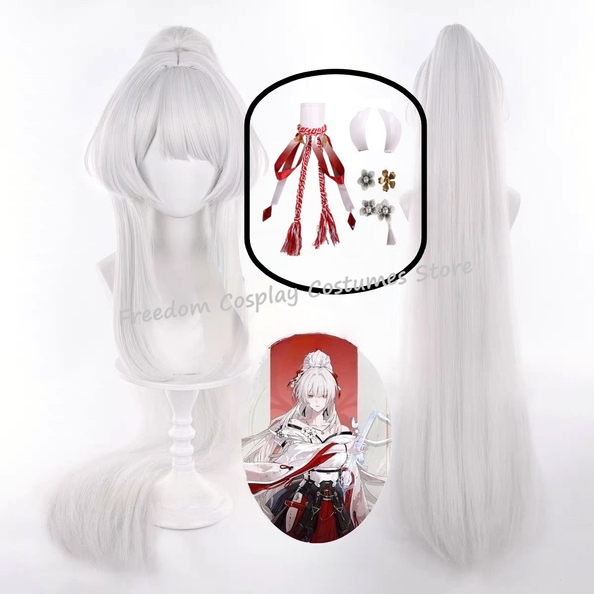 Synthetic Wigs - ゲーム Wuthering Waves Hiyuki コスプレウィッグ女性ロングヘア白髪 Hiyuki