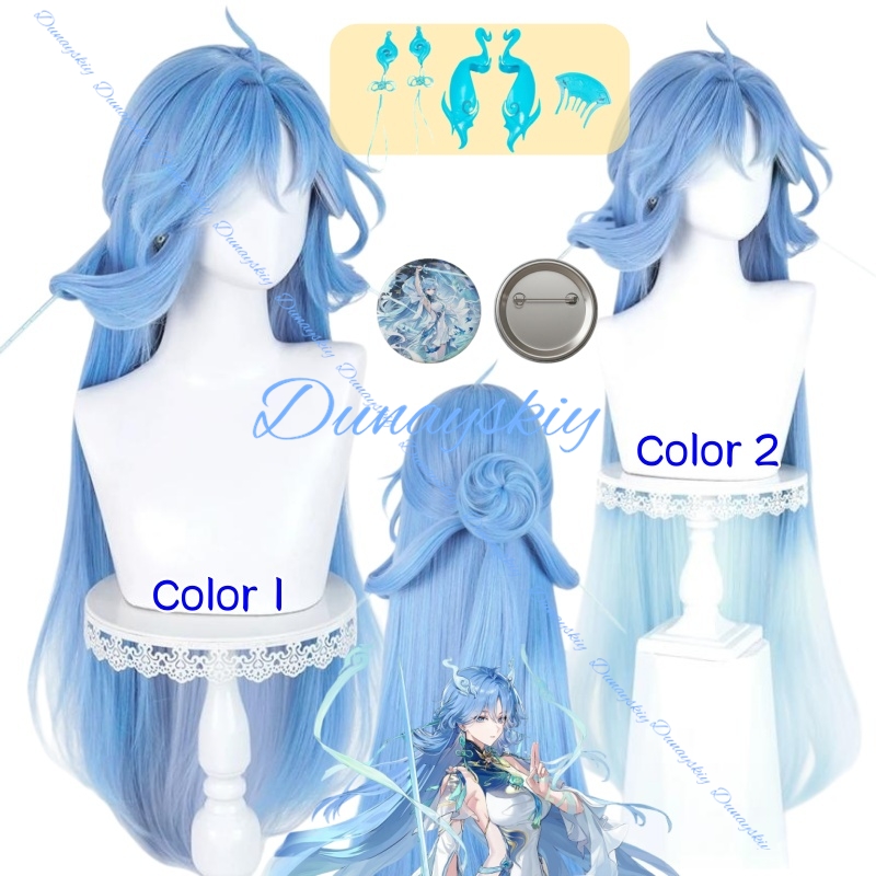 Hair Clips - 2-Styles ウザリングウェーブス 青肖コスプレウィッグ 取り外し可能なヘアバンとジョークリップ付き ゲームロールプレイウィッグ ハロウィン