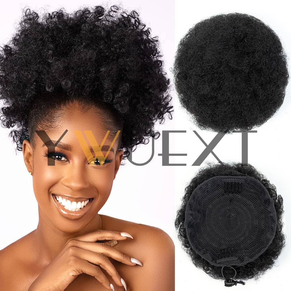 Drawstring Afro Curly Puff Ponytail - アフロパフドローストリングポニーテール人毛エクステンション黒茶色クリップオン縮毛ドローストリングカーリーポニーテールアフロパフドローストリングポニーテールショート縮毛バンズ用ナチュラルヘア用ビッグブラックアフロ縮毛カーリーヘアバンズ合成ヘアピース