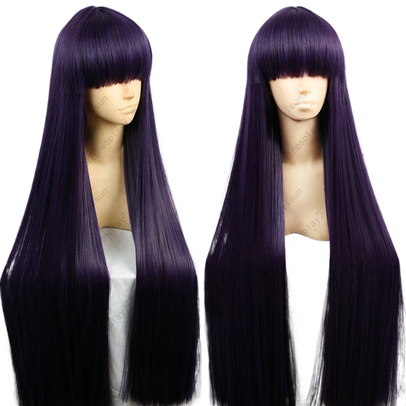 Synthetic Braided Wigs For Black Women - セーラーマー-長いストレート人工毛コスプレウィッグ、耐熱性、黒、紫、100cm