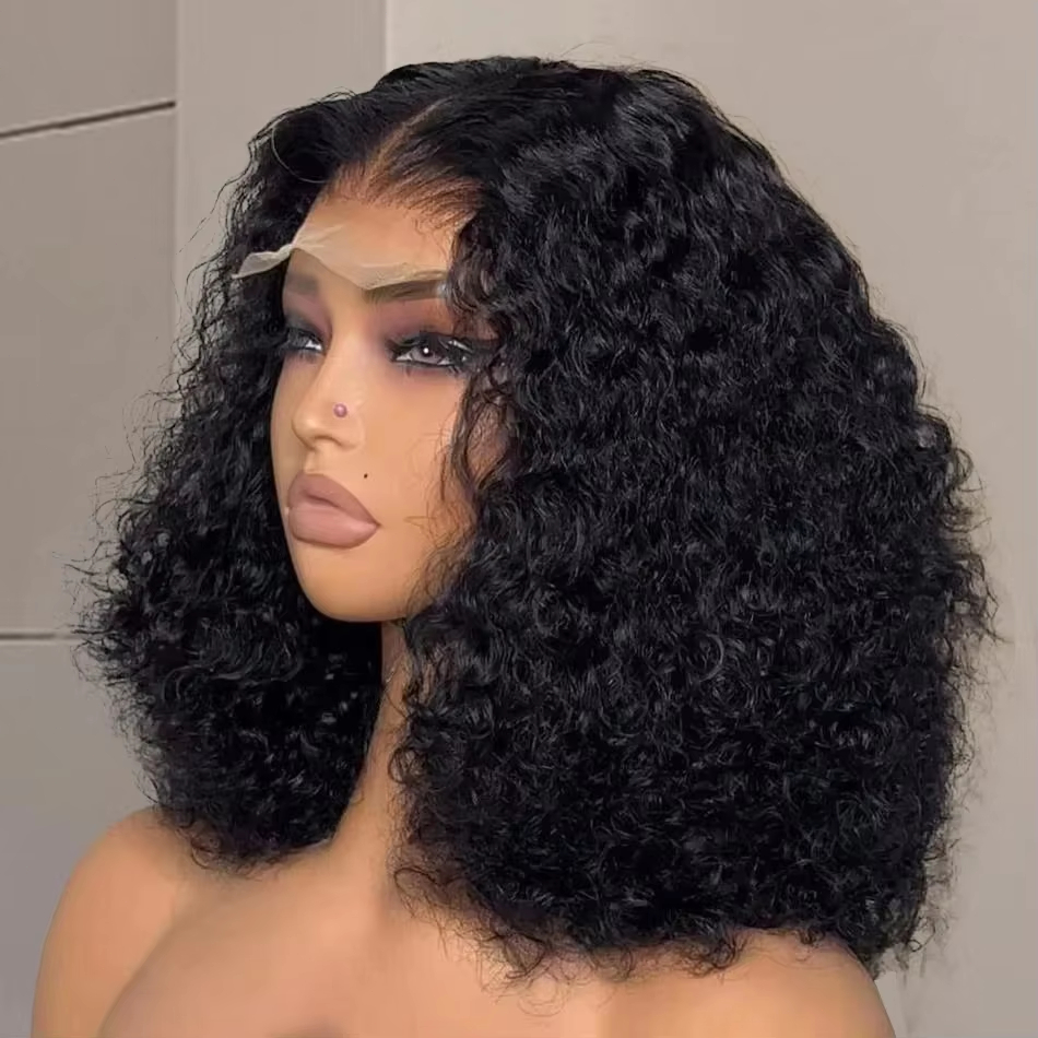 Glueless Wear And Go Human Hair Wig - 8-16インチ ボブカール人毛ウィッグ 13x4 HDレースフロントウィッグ 弾力のあるディープウェーブテクスチャ ナチュラルブラック人毛ウィッグ