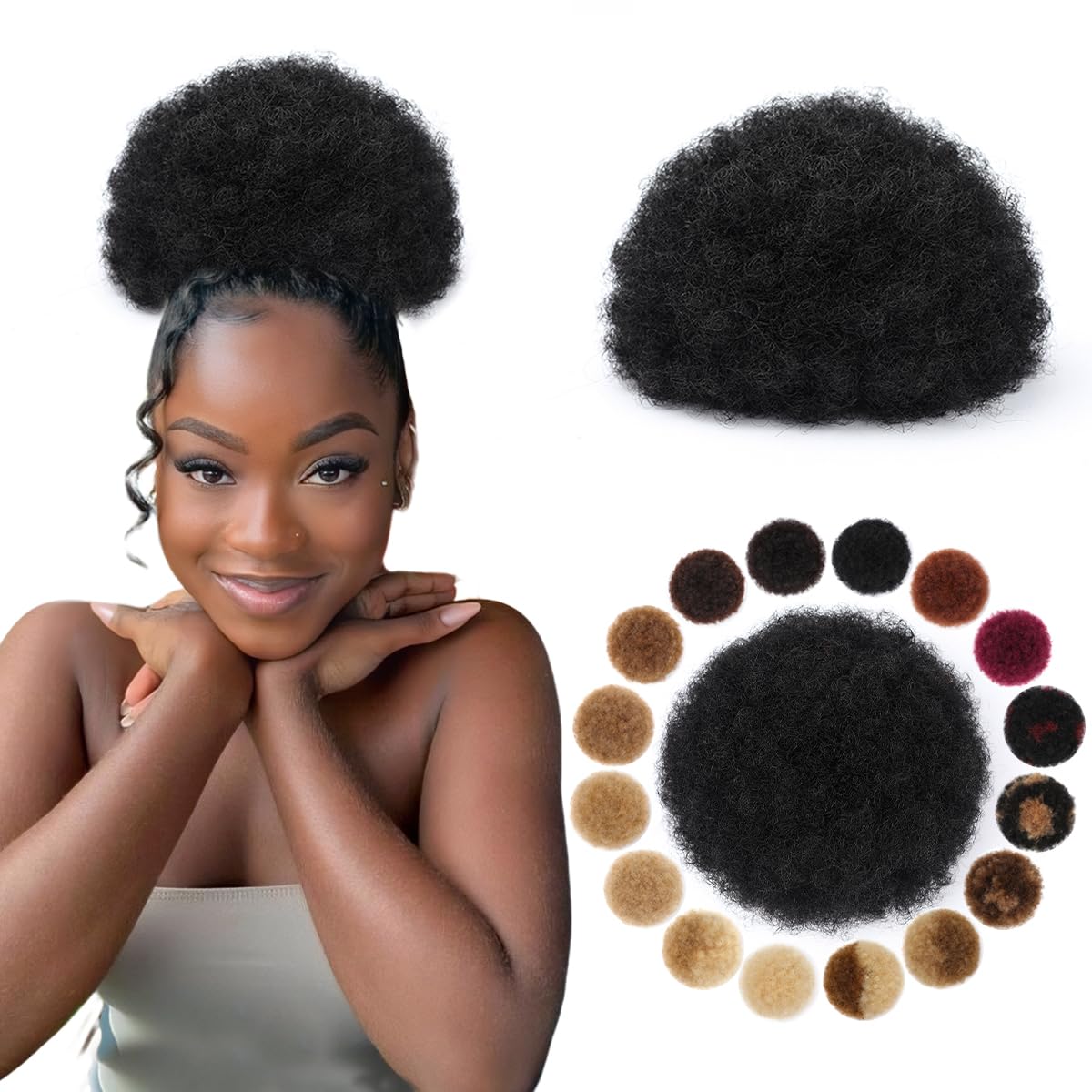 Drawstring Afro Curly Puff Ponytail - アフロパフ合成ドローストリングポニーテール縮れ毛ヘアバンクリップ付きアップヘアエクステンション女性用