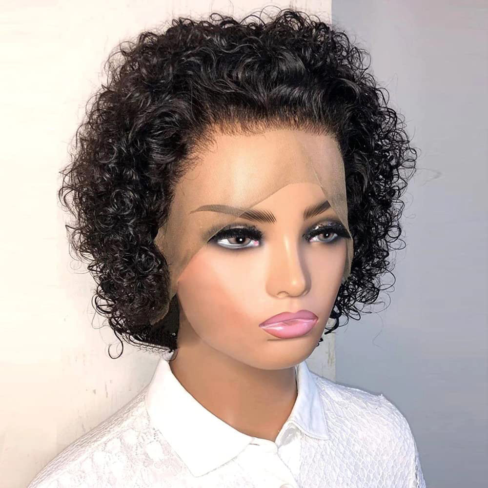 Short Pixie Cut Wig Human Hair Cheap - ピクシーカットウィッグ 13x4 ピクシーカール人毛ウィッグ ブラジル人毛カールボブウィッグ 13X4 レースウィッグ
