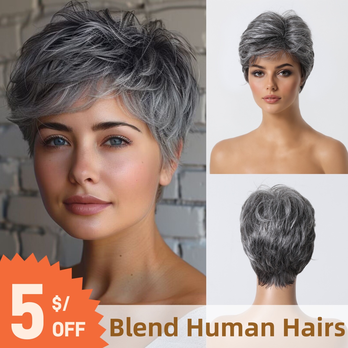 Short Pixie Cut Wig Human Hair Cheap - ショートピクシーカットグレー人毛ウィッグ 8 インチレイヤードファッションブレンド人毛ウィッグ女性のための日常使用ヘアマシン製の安いかつら