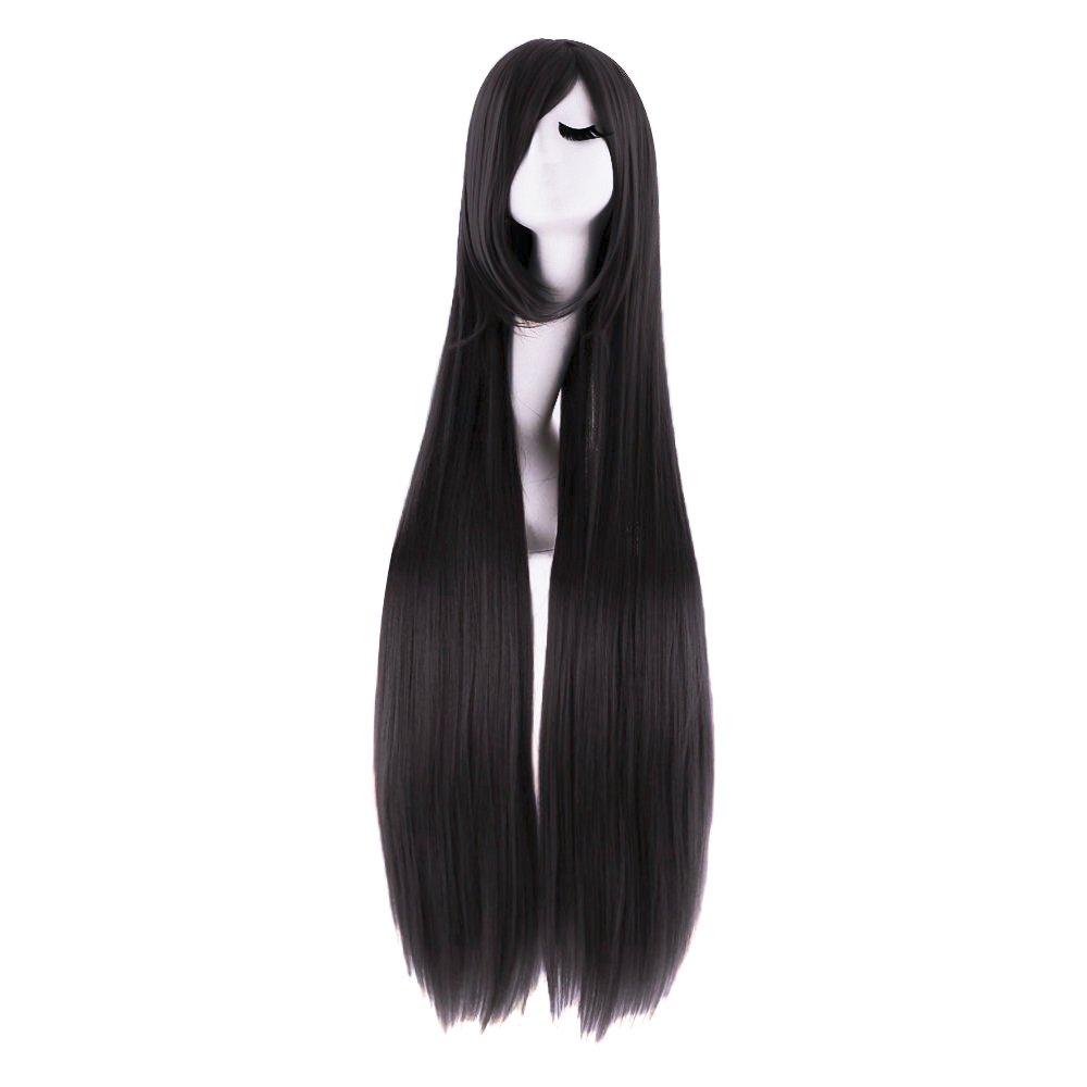 Synthetic Braided Wigs For Black Women - 40 インチ 100 センチメートルロングストレートコスプレウィッグ女性男性人工毛パーティー Cosutme かつら黒前髪アニメ衣装