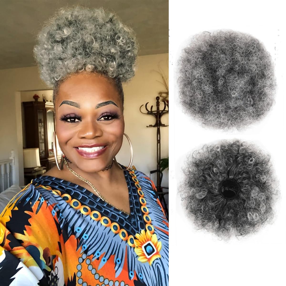 Drawstring Afro Curly Puff Ponytail - アフロパフドローストリングポニーテール、ショートシンセティックキンキーカーリーバンヘアエクステンション、黒人女性・女の子向けアップヘアピース