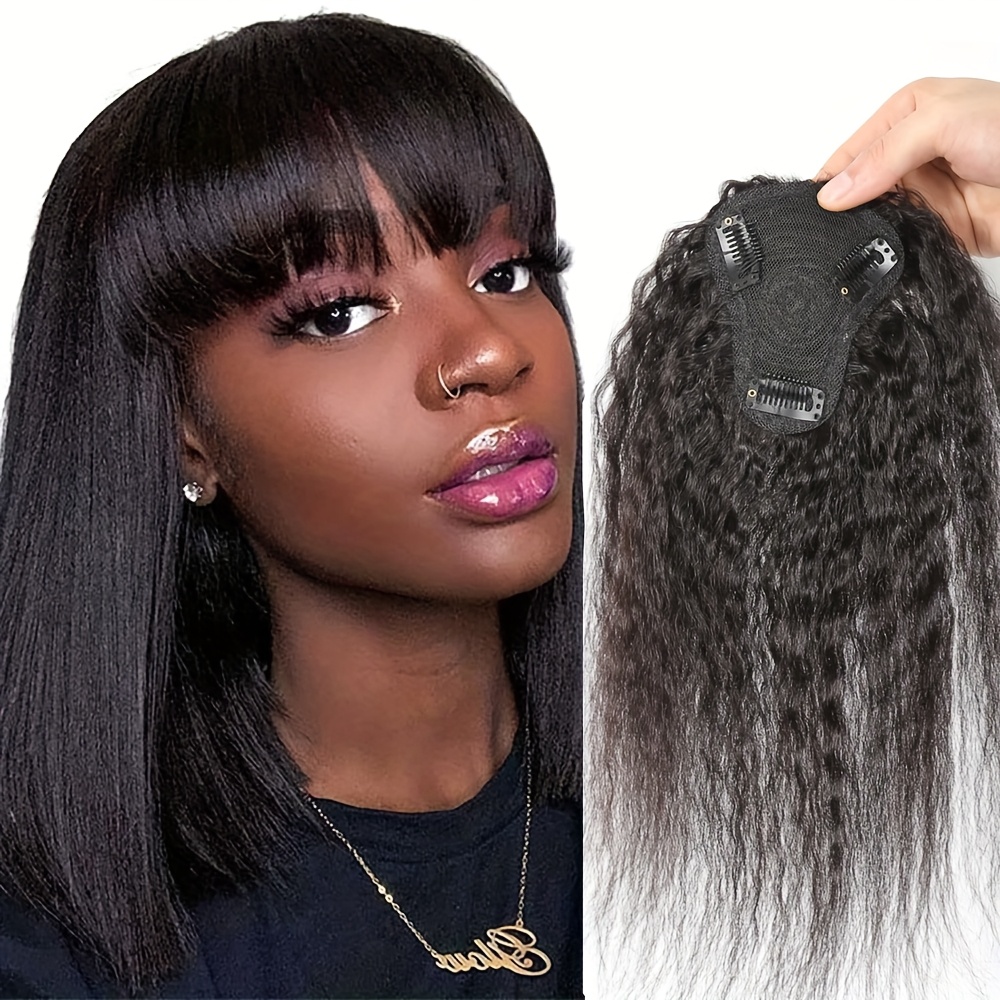 Hair Bundles - 前髪付きキンキーストレートヘアピース、目に見えないクリップ式ウィッグピース、女性用ヘアエクステ、T字型インターネットデザイン