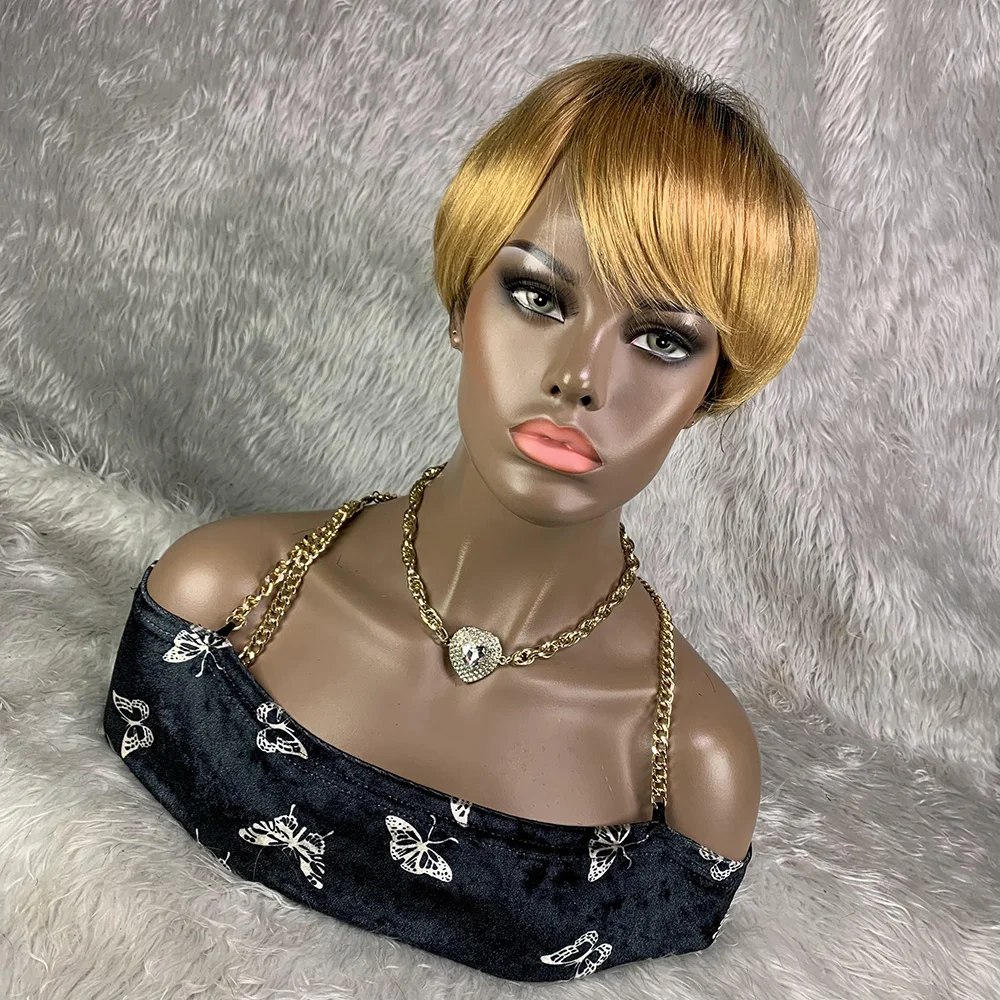 Short Pixie Cut Wig Human Hair Cheap - 黒人女性のためのフリンジ付きストレートピクシーウィッグ,短いレミーの髪,ブラジルの人間の髪の毛,密度150,8インチ