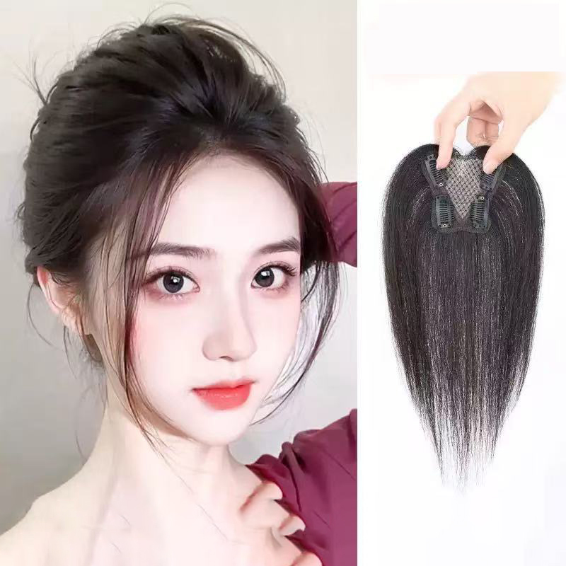 Seamless Clip In Hair Extensions Human Hair - 通気性のあるトップヘアリペア人毛ヘアピース、自然なヘアピース、4つのクリップ式エクステンション、髪のボリュームアップ、白髪カバー