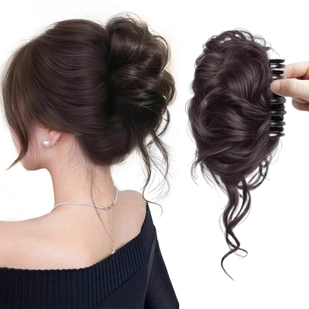 Claw Clip Messy Bun Hair Piece - 1pc エレガントなシニヨンお団子ヘアエクステンション クロウクリップ付き合成ヘアピース 女性用 フェイクヘアバン レディース