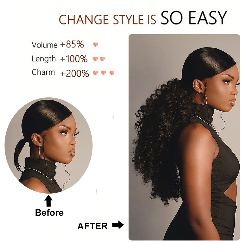 ロングカーリー巾着ポニーテールアフロパフ変態カーリーポニーテ - Drawstring Afro Curly Puff Ponytail のレビューと価格