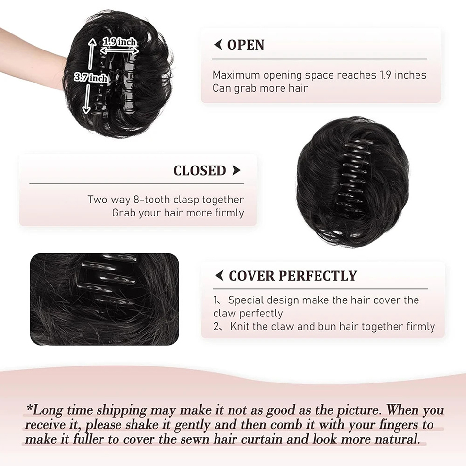 女性用合成カーリーパン,ポニーテールエクステンション,クリッ - Claw Clip Messy Bun Hair Piece のレビューと価格