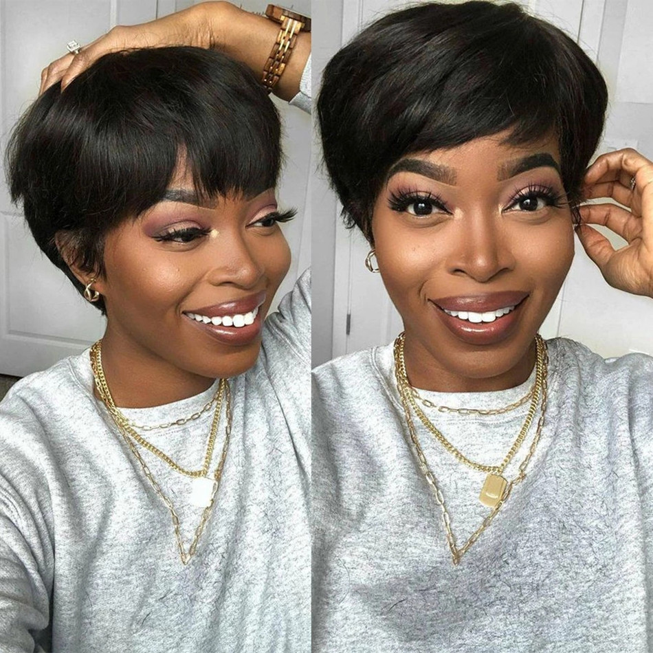 短い人毛ウィッグ ピクシーカット ストレート ブラジル人毛ウ - Short Pixie Cut Wig Human Hair Cheap のレビューと価格