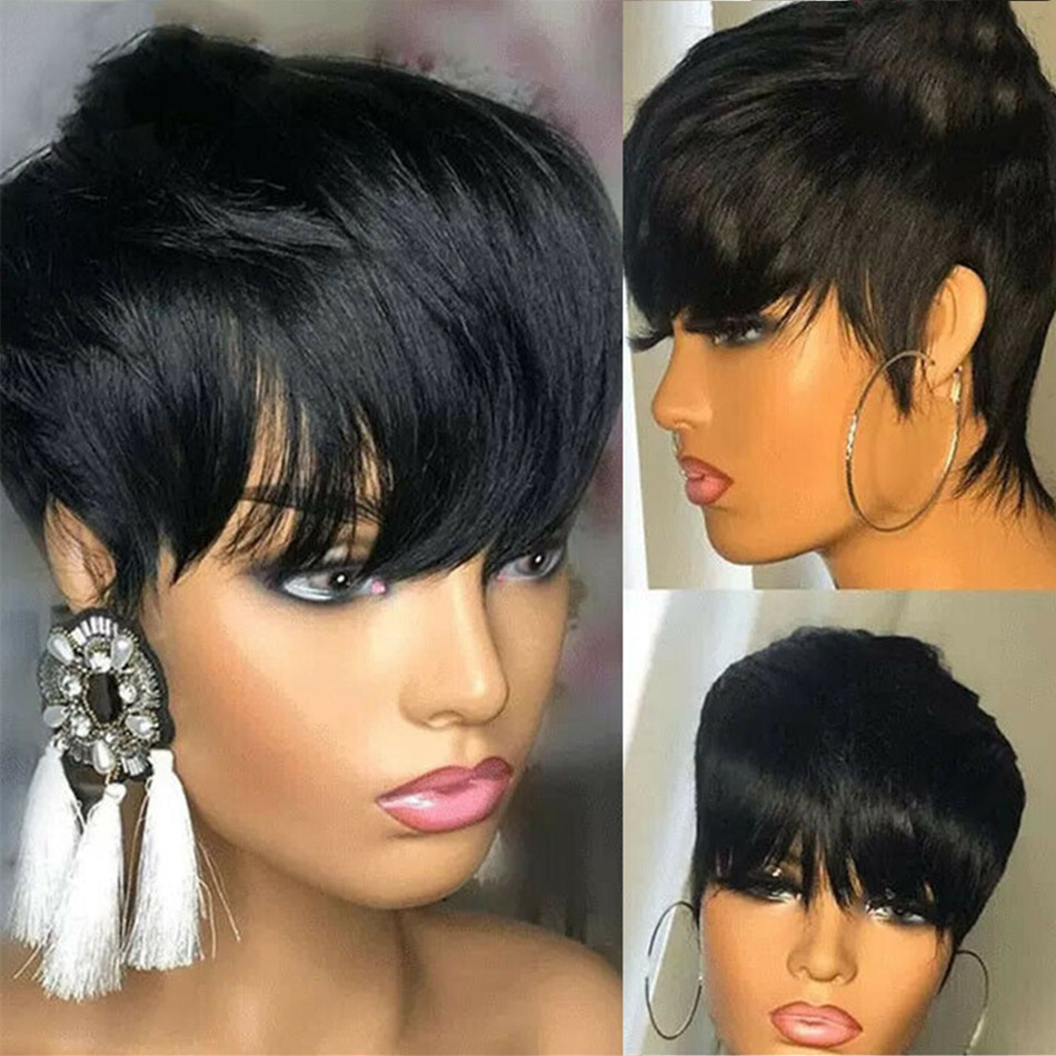 短い人毛ウィッグ ピクシーカット ストレート ブラジル人毛ウ - Short Pixie Cut Wig Human Hair Cheap のレビューと価格