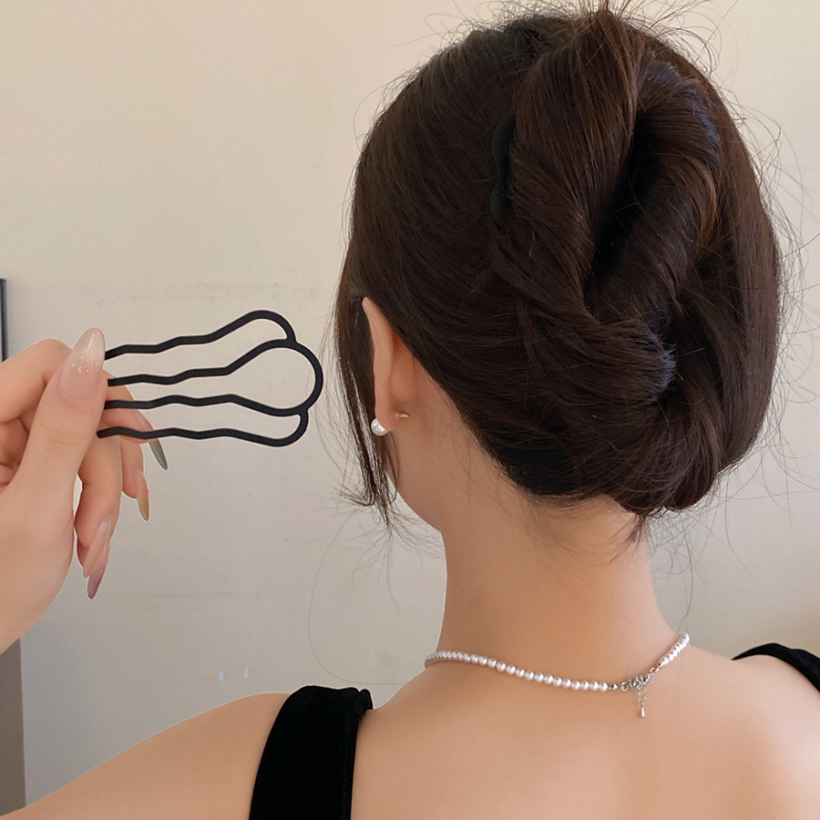 メタルU字型ヘアフォークコーム シンプルな後頭部ヘアピンクリ - Hair Bundles のレビューと価格