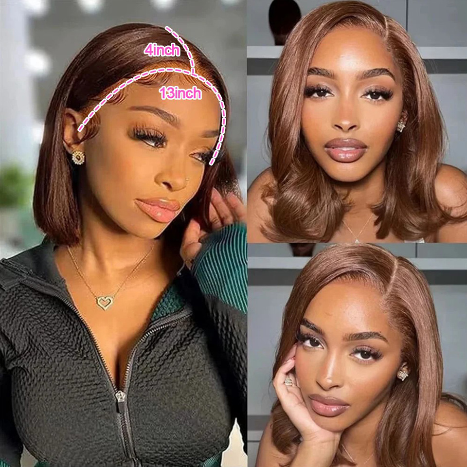 13x4チョコレートブラウンストレートボブウィッグ 4x4シ - Glueless Wear And Go Human Hair Wig のレビューと価格