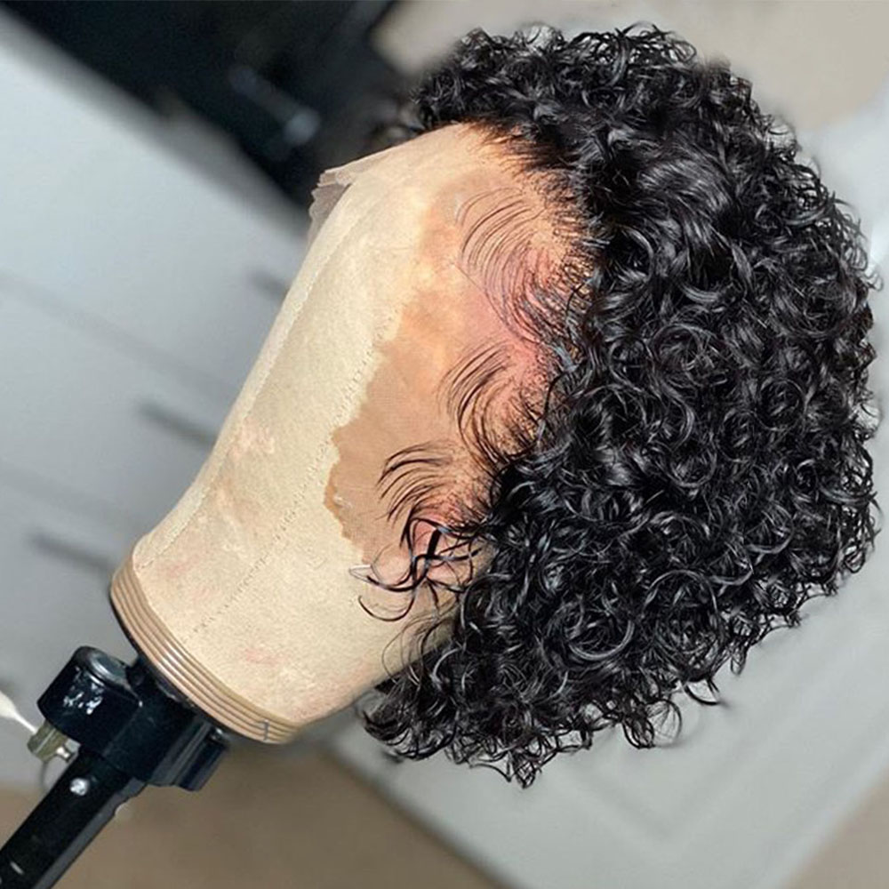 カーリーピクシーカットウィッグレース人毛ウィッグウォーターウ - Short Pixie Cut Wig Human Hair Cheap のレビューと価格