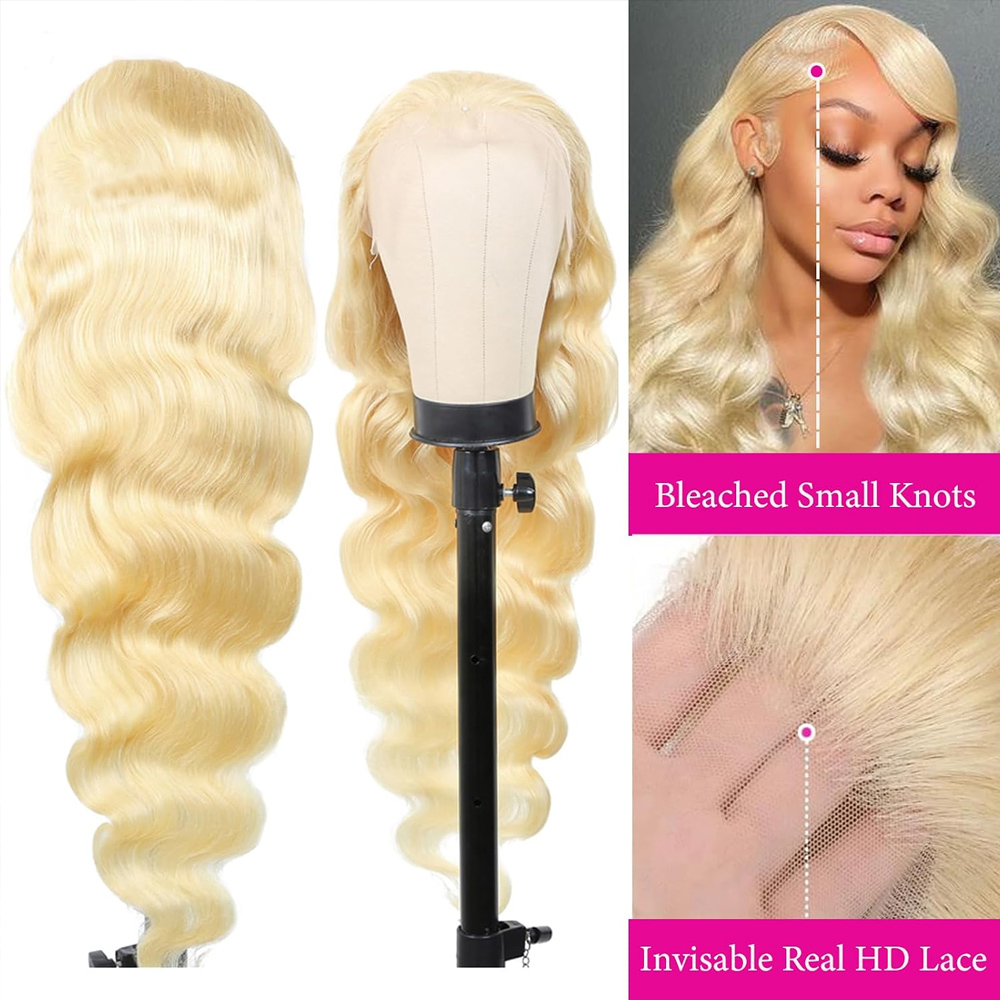 613ハニーブロンドカラー 13x6透明HDレースフロントウ - 613 Blonde Body Wave Lace Front Wig のレビューと価格