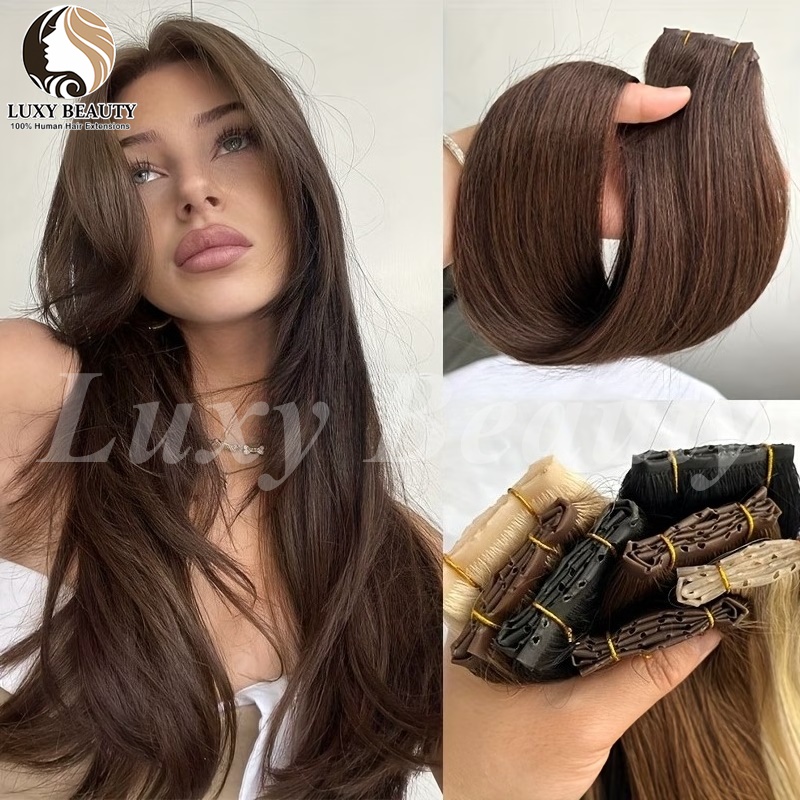 ブラウンバタフライホールウェフトヘアエクステンション ストレ - Invisible Tape In Extensions Real Hair のレビューと価格