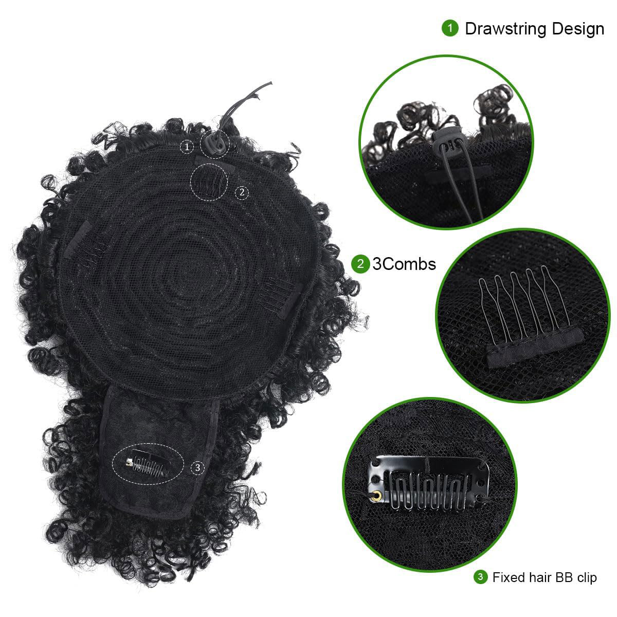 アフロパフ変態カーリーヘアアップヘアポニーテールエクステンシ - Drawstring Afro Curly Puff Ponytail のレビューと価格